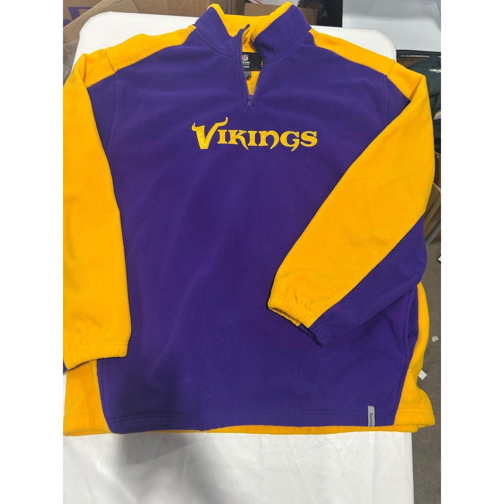 Reebok Minnesota Vikings NFL Fleece Quarter Zip Pullover Purple Gold Mens 2XL